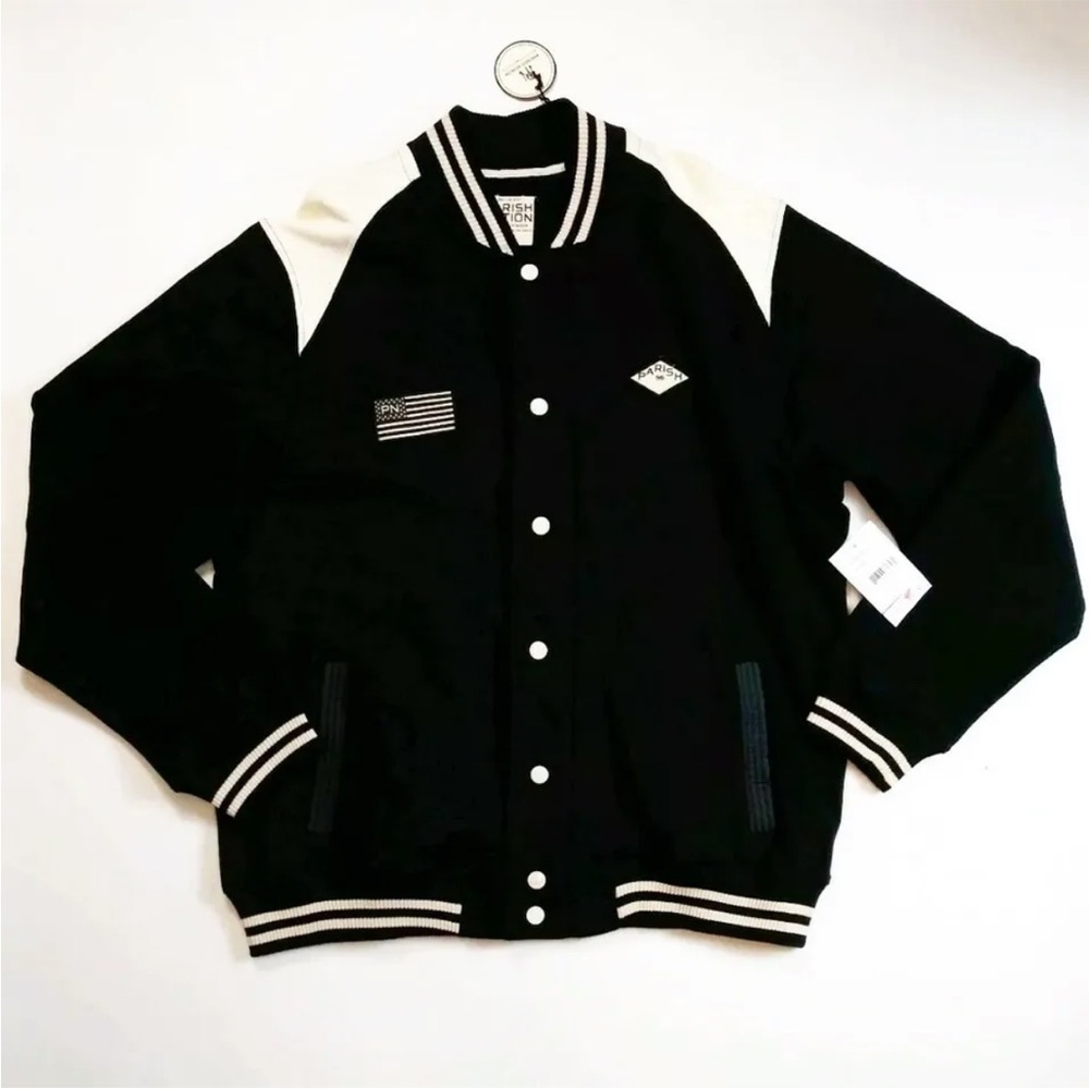 Parish Nation black white logo bomber jacket